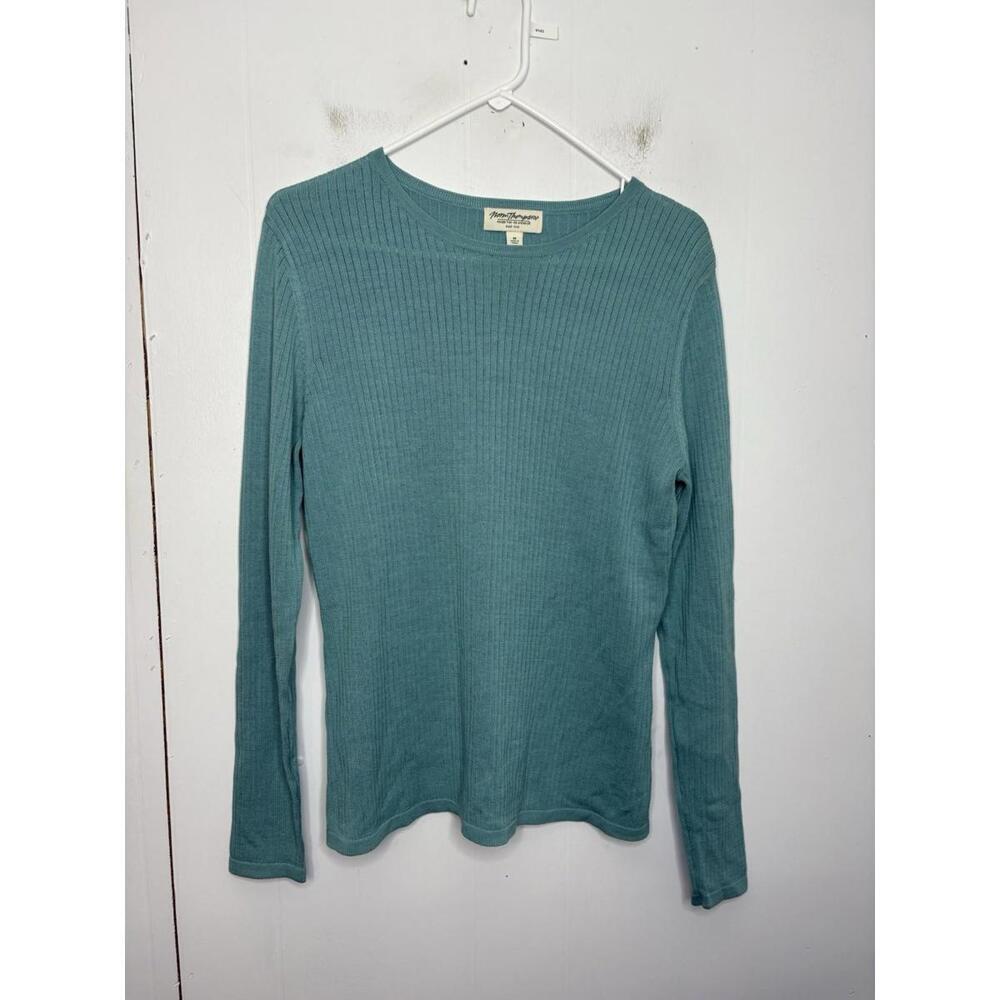 Norm Thompson Sweater Womens Medium Lightweight Ribbed KNit Silk Cotton Natural